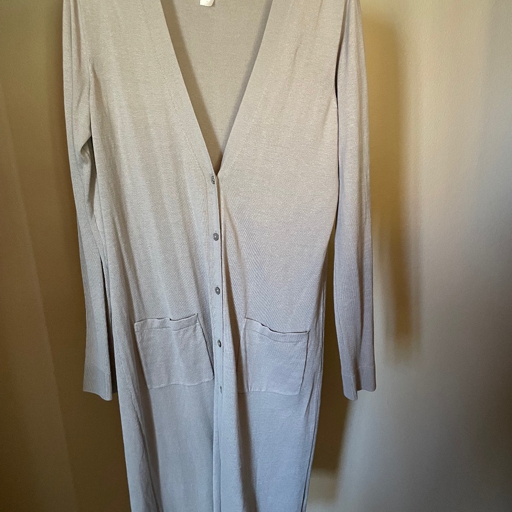 Garnet Hill Long Cardigan, 60% Silk/40%Cotton, Taupe, Medium, Item 40923